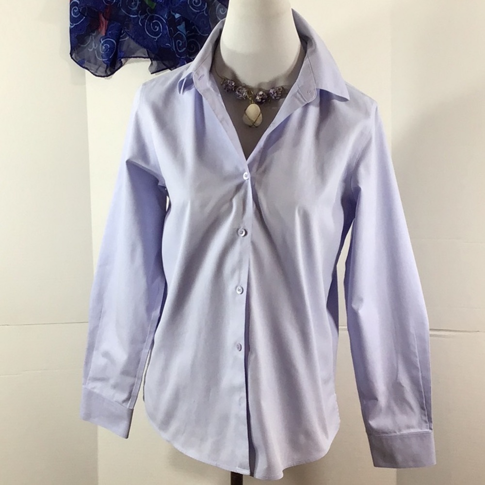 Nina McLemore lavender button up shirt